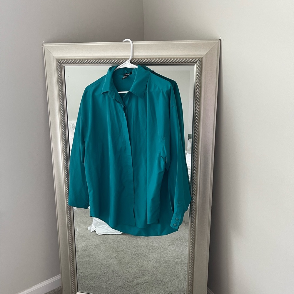 Express Teal Button-Up Blouse
